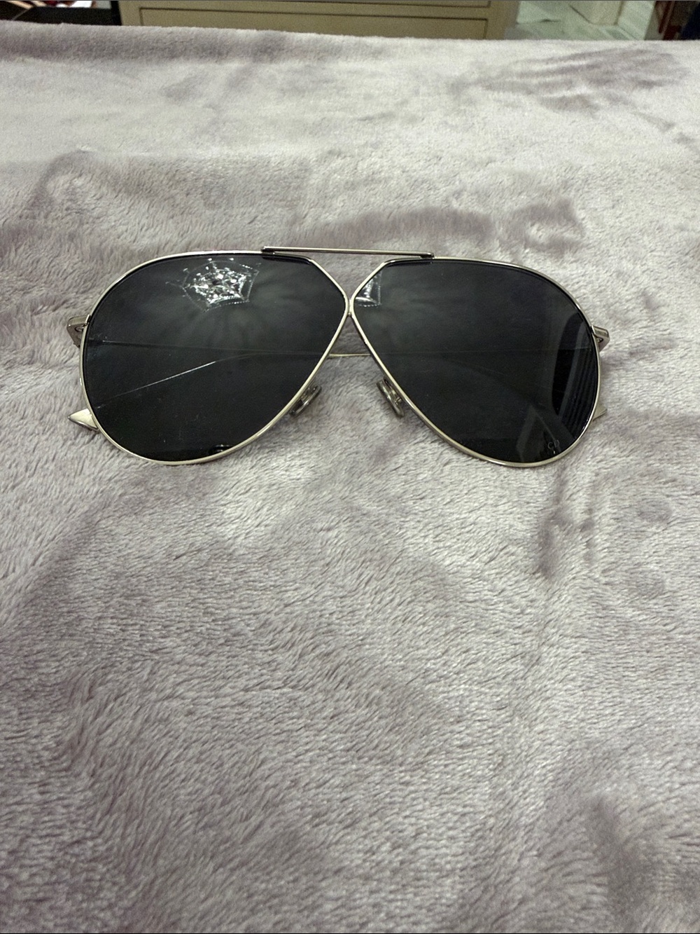 Christian Dior Aviator sunglasses Black Lenses, Silver Frame